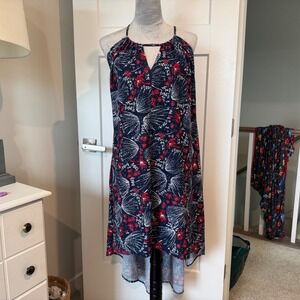 Reborn Womens Small Navy Blue Red Floral Halter High Low Keyhole Maxi Dress